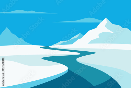 Arctic Tundra Landscape With Path Through Icy Plains