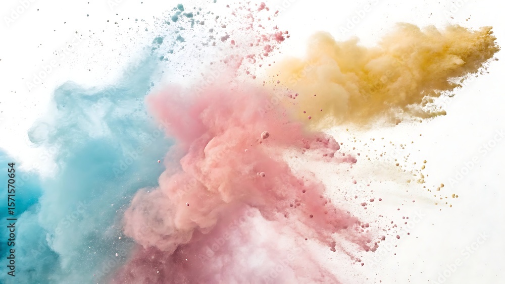 Obraz premium Explosion of pastel colored powder against a white background