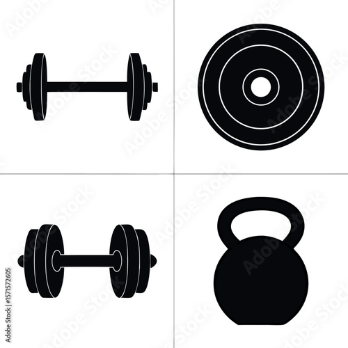 Dumbbells and kettlebell set isolated on white background