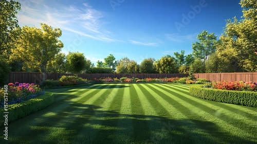 Striped Lawn Lush Green Backyard Landscape Design Ideas 