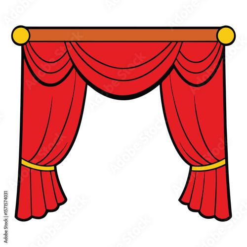 Red velvet theater curtains closed, draping gracefully with soft folds, hiding the stage in mystery as warm lights cast a subtle glow on the deep crimson fabric.
