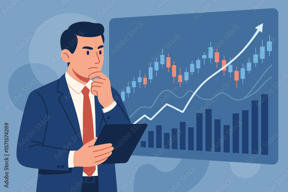 Businessman Analyzing Stock Market Trends, Financial Data, Investment Growth, Trading Chart, Stock Exchange, Economic Forecast, Digital Tablet, Market Analysis, Success Concept Businessman Analyzing Stock Market Trends, Financial Data, Investment Growth, Trading Chart, Stock Exchange, Economic Forecast, Digital Tablet, Market Analysis, Success Concept