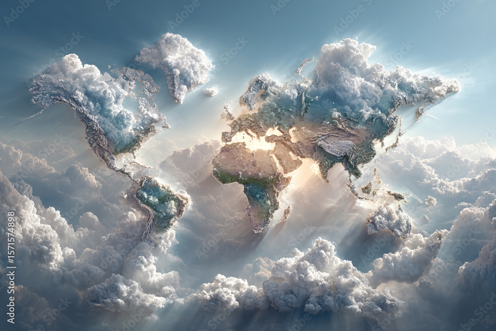 Naklejka premium World map made by clouds