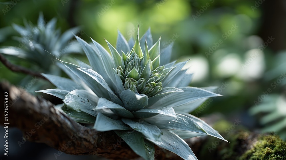 Fototapeta premium Close-up of a silvery-gray bromeliad plant.