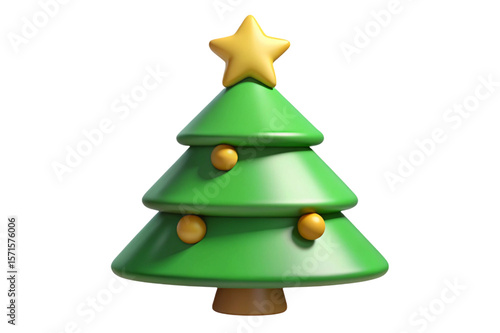Stylized 3d christmas tree with star and ornaments isolated on transparent background
