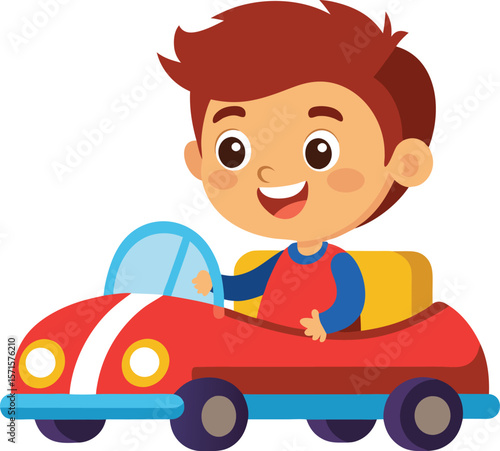 Boy with car, A boy playing with a car