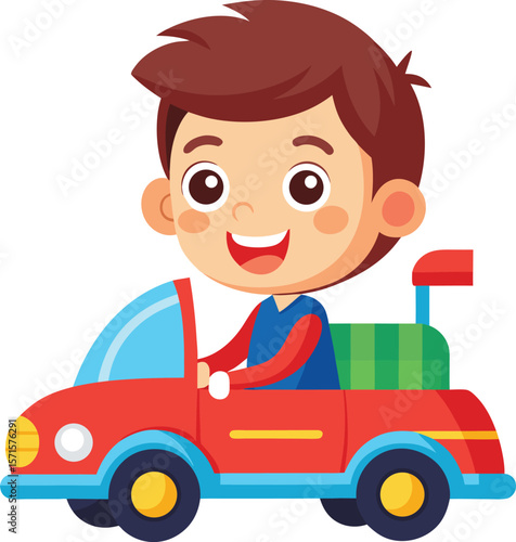Boy with car, A boy playing with a car