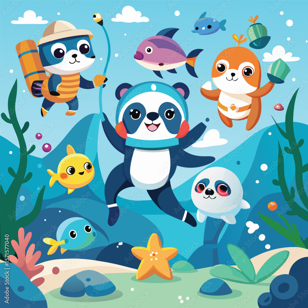 Adorable Animal Divers Underwater Adventure with Pandas, Rabbits, and Friends! Adorable Animal Divers Underwater Adventure with Pandas, Rabbits, and Friends!