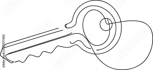 Modern Continuous Line Drawing of a Simple Key Icon, Suitable for Business Solutions, Problem Solving, and Password Security Themes.