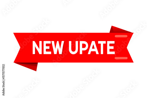 New update red banner ribbon. Label icon, top bookmark. Vector on isolated white background. 