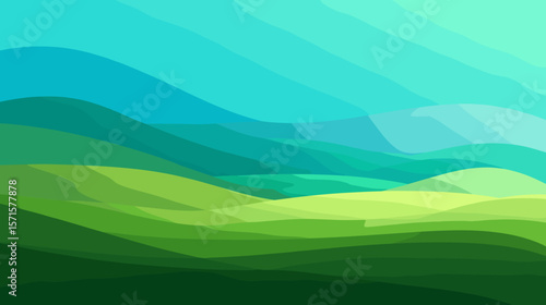 Abstract gradient landscape with rolling hills and water tones  