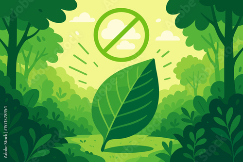 Lush tropical forest with vibrant green leaf, reduce CO2 emissions concept, clean eco-friendly environment, carbon neutral nature, climate change prevention, sustainable ecology