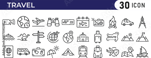 Travel & Vacation Line Icons. Travel Concept Universal Solid Icon Set.