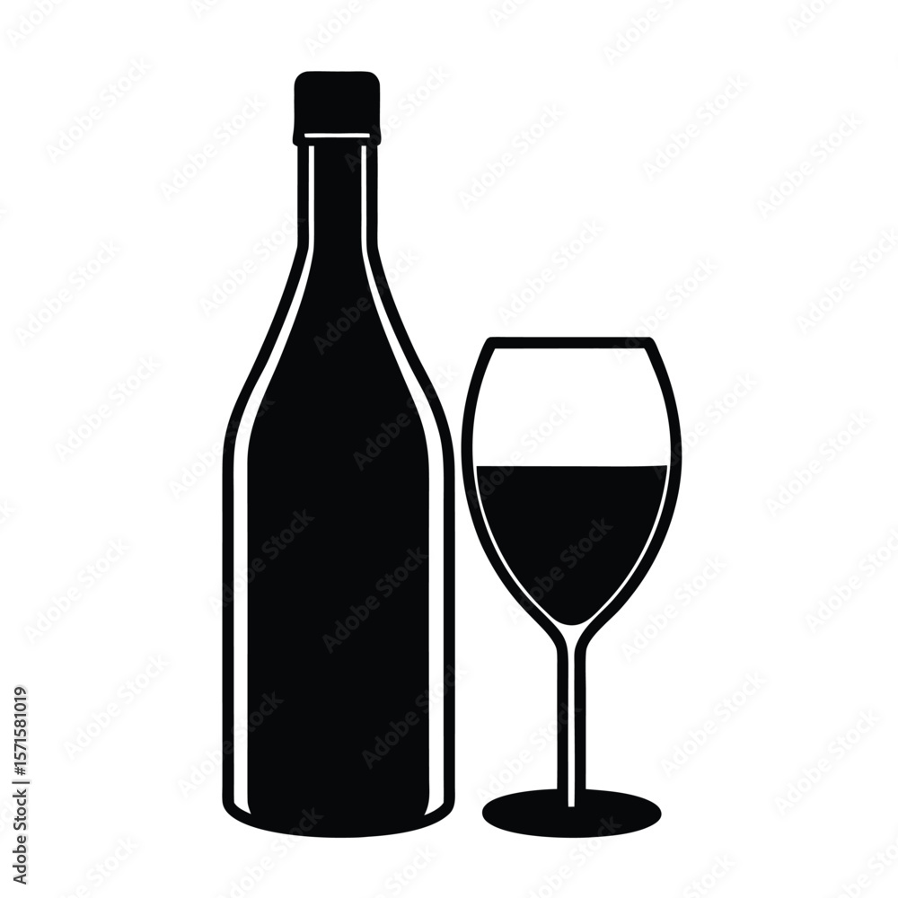Minimal vector of a wine glass and bottle Minimal vector of a wine glass and bottle