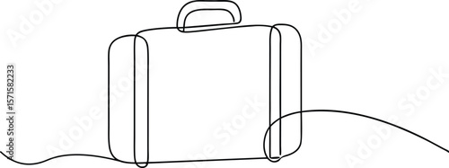 Modern Continuous Line Drawing of a Simple Travel Case Icon, Suitable for Airport Themes, Relocation Services, and Holiday Planning.