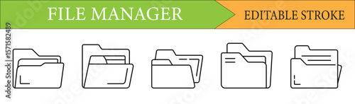 File Manager Folder Line Icon Set with Editable Stroke