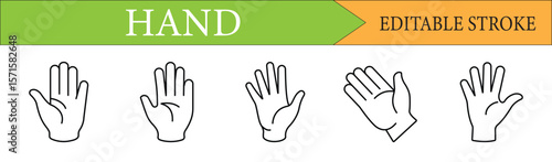 Hand Gesture Line Icon Set with Editable Stroke
