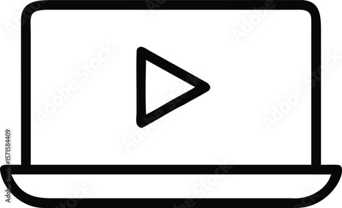 Laptop Screen Displaying Play Button Icon: Online Video Streaming Concept
