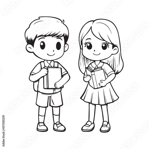 Cute Kid Characters silhouette, Kid Characters holding book vector, Girl and boy, school students vector