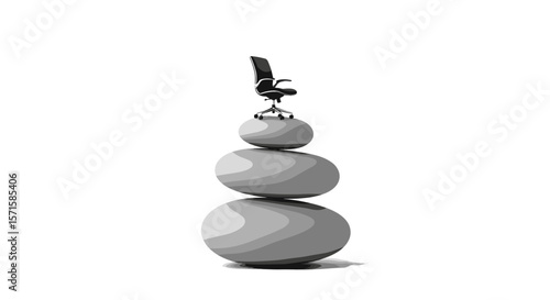 Office chair on stacked stones minimal black and gray style