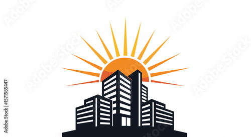 City skyline silhouette with sunrise in modern style