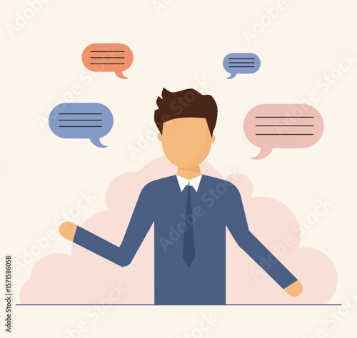 Businessman speaking, verbal communication skills, effective speaking, business presentation