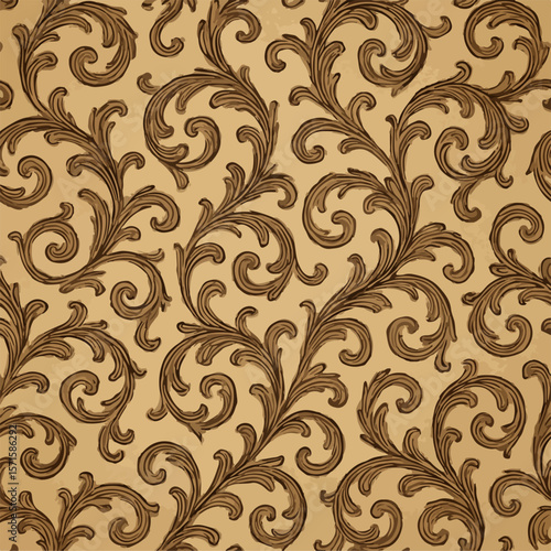 Vintage Seamless Floral Pattern Elegant Brown Swirls and Leaves