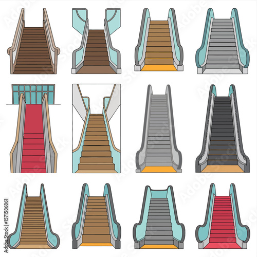 Collection of Different Stairways and Escalators