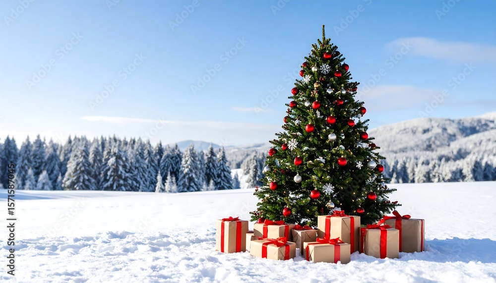 Obraz premium Christmas tree in snowy landscape (2)