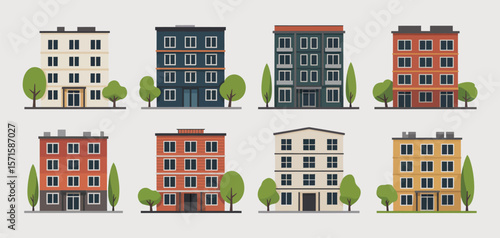 Various Apartment Buildings Illustration Set