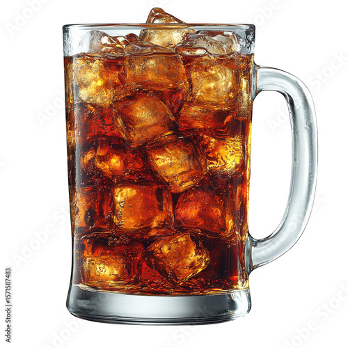 Iced cola in a beer mug isolated on transparent background