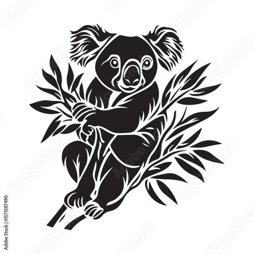 Wallpaper Mural Cute Koala silhouette, Cute Koala vector, Koala black vector illustration, vector black color silhouette solid white background, Majestic koala silhouette for digital design Torontodigital.ca