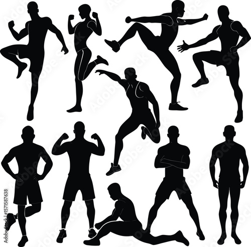 Silhouette of Athletic Men in Various Workout and Fitness Poses