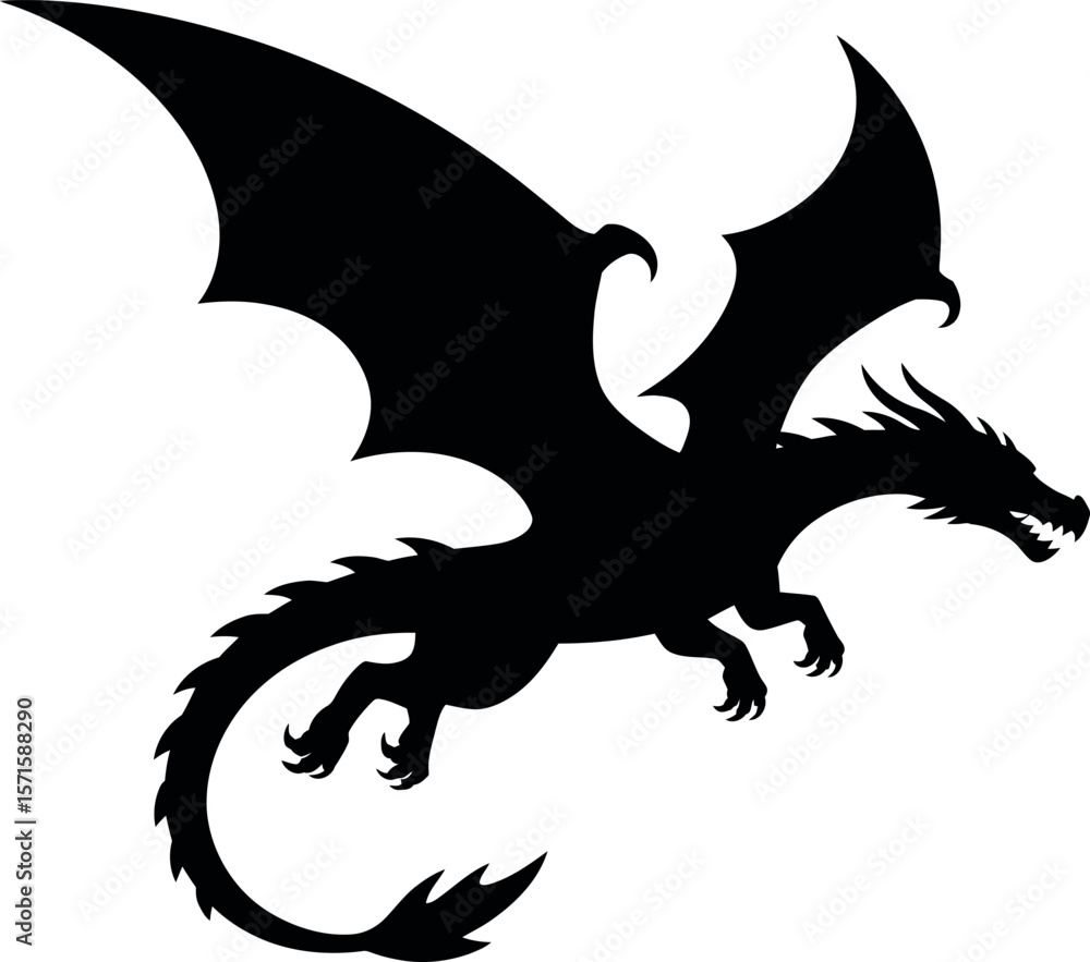 Fototapeta premium Dragon silhouette on white background