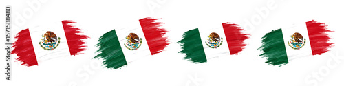 Mexico Flag Brush Stroke Set on Transparent Background

