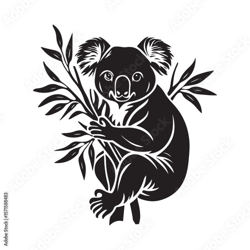 Wallpaper Mural Cute Koala silhouette, Cute Koala vector, Koala black vector illustration, vector black color silhouette solid white background, Majestic koala silhouette for digital design Torontodigital.ca