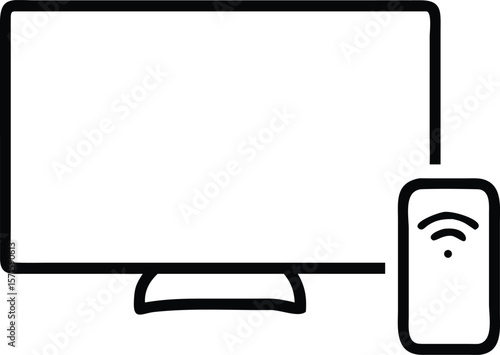 Smart TV Wireless Connection Icon, Modern Technology, Digital Display, Remote Control App, Mobile Device Interface,...