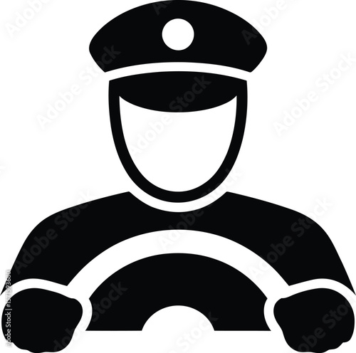 Simple black and white icon of a driver.