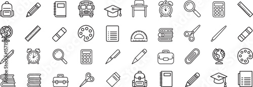 School supplies and educational icons learning stationery