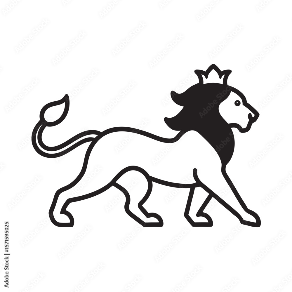 Fototapeta premium Walking Royal Lion With Crown Outline