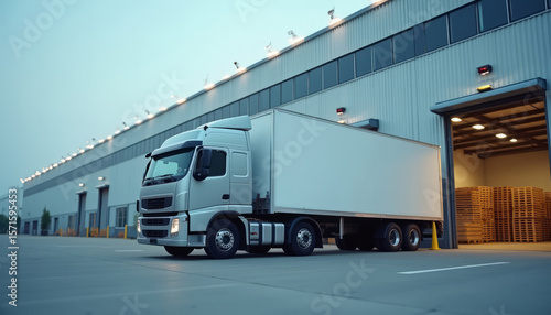 Semi-Truck at Loading Dock: Logistics and Transportation