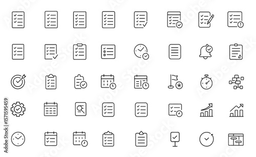 To do list editable line icon set, checklist, plan, task management, productivity, schedule, reminder, organizer, workflow, agenda, time management, vector illustration.