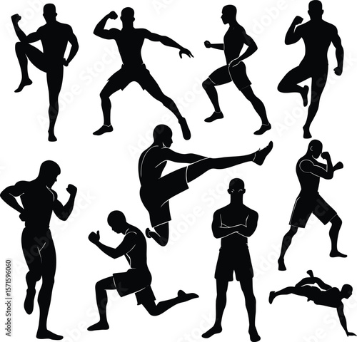 Silhouette of Athletic Men in Various Workout and Fitness Poses