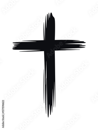 Christian Grunge Cross Clipart for Lent Season, Ash Wednesday Design, Black and White Religious Symbol, Church Poster, Banner, Card, Ashes Cross Art Isolated

