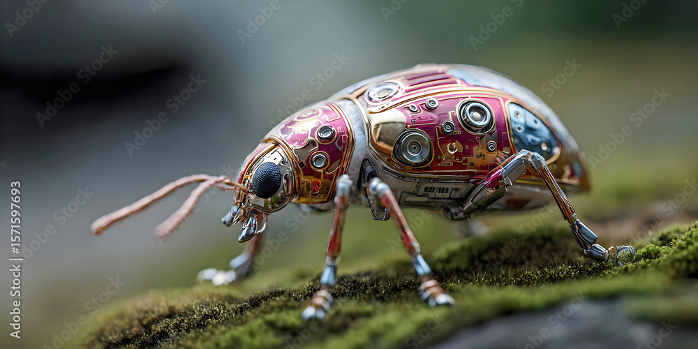 Fototapeta premium Insect Bot Clockwork Hopper: The Echo of Springs, ai generated.