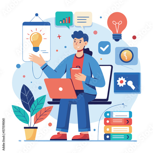 Creative professional working on new ideas for business and generating solutions on a laptop