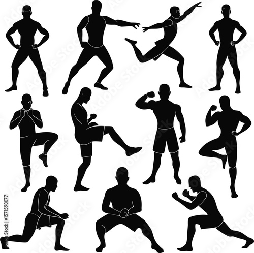 Silhouette of Athletic Men in Various Workout and Fitness Poses