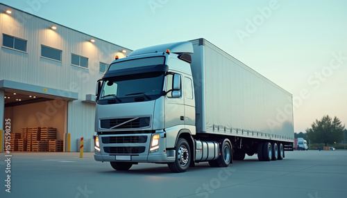 Logistics and Transportation: Semi-Truck at Warehouse