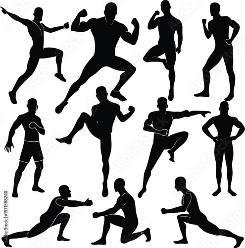 Silhouette of Athletic Men in Various Workout and Fitness Poses