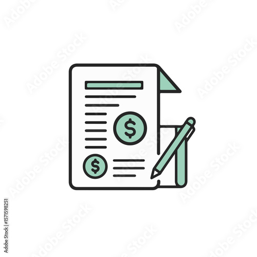 Business document featuring dollar symbols and a pen, signifying financial transactions and paperwork.